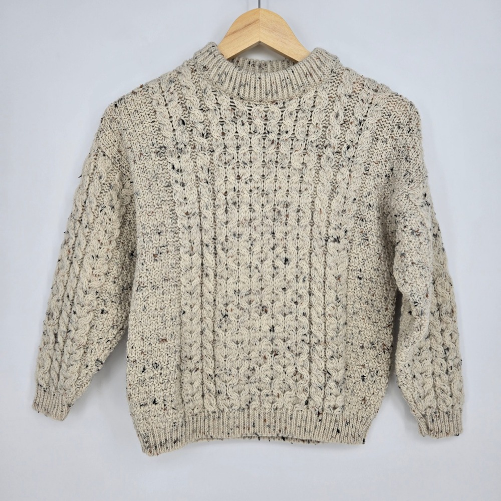 Vtg 100% Wool Aran Country Ireland Womens S Sweater Cottagecore Cozy Fall Winter